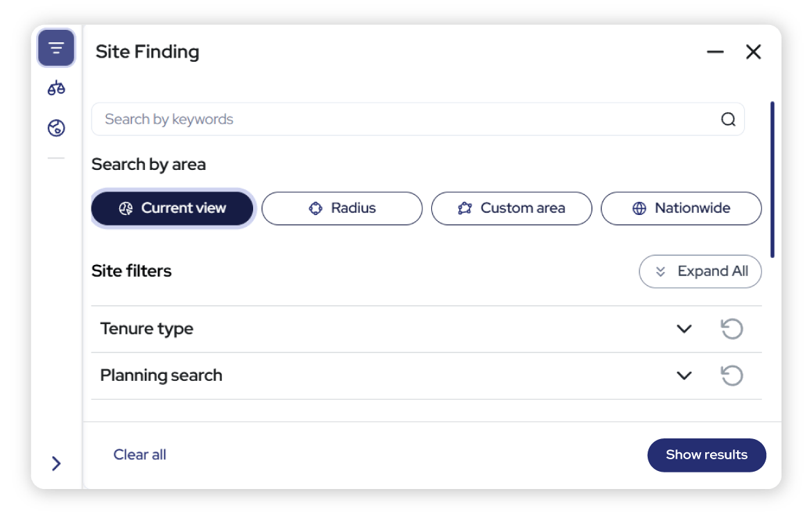 Site Finding Filters - Search Capabilities@2x Site Finding Filters - Search Capabilities@2x