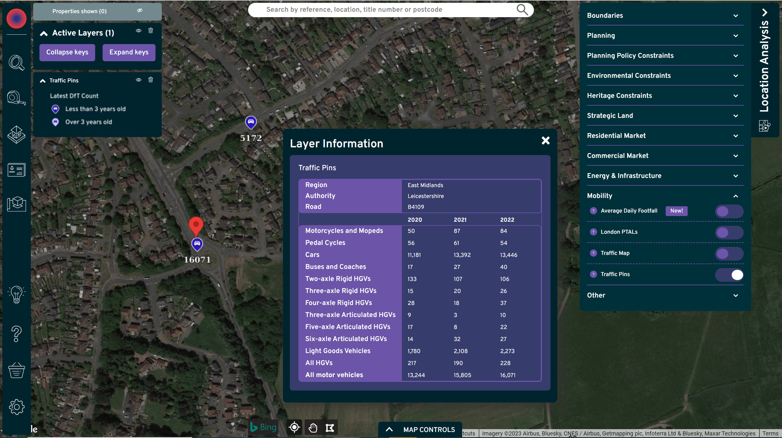 Traffic Pins with location analysis