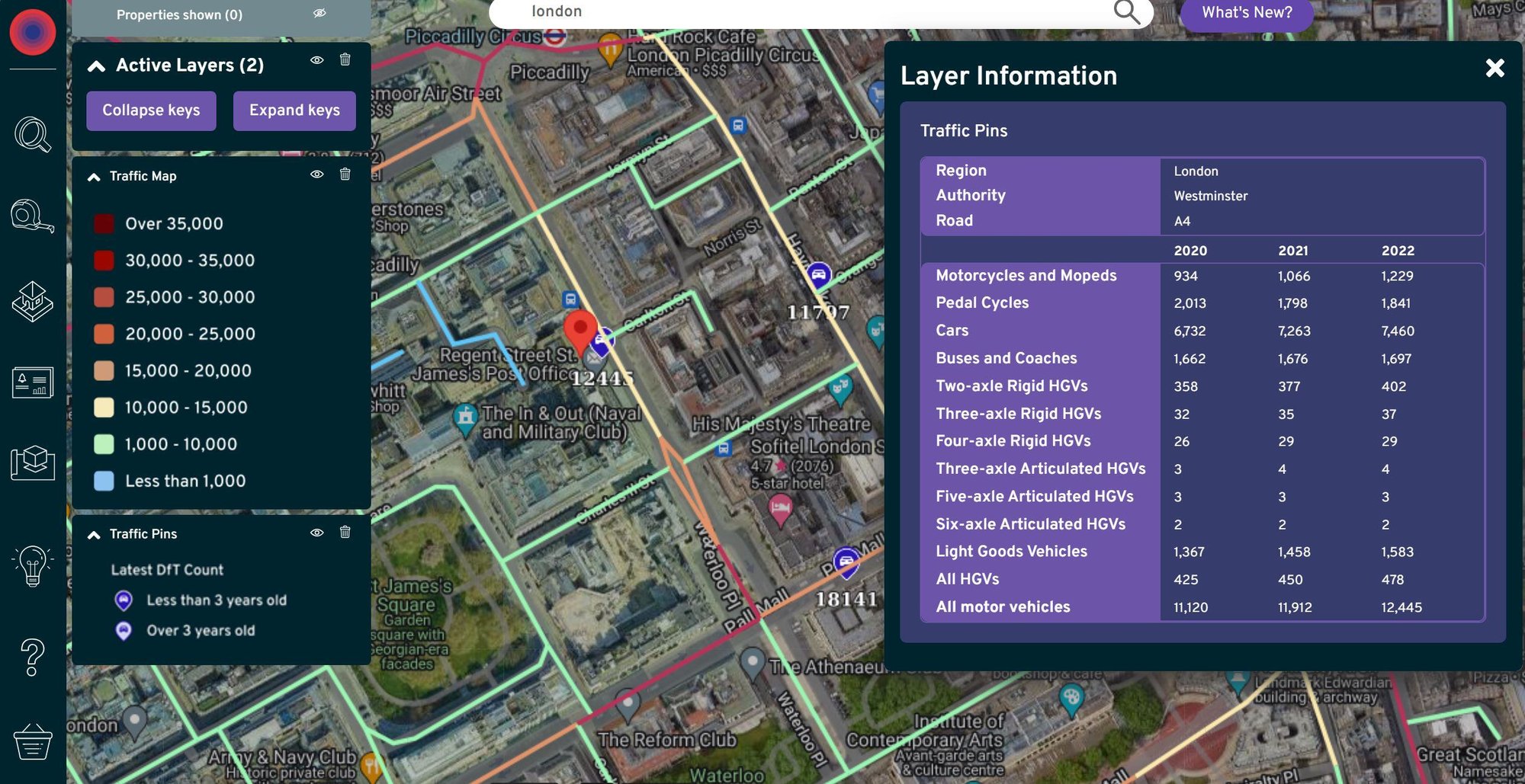 Traffic heatmap and pins