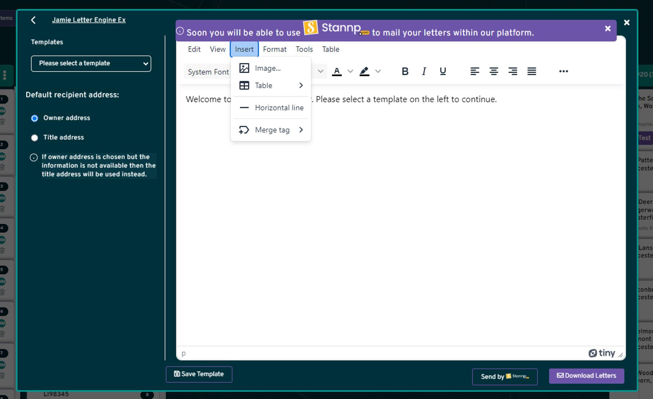 Nimbus DTV Letter Sending - Choose a template
