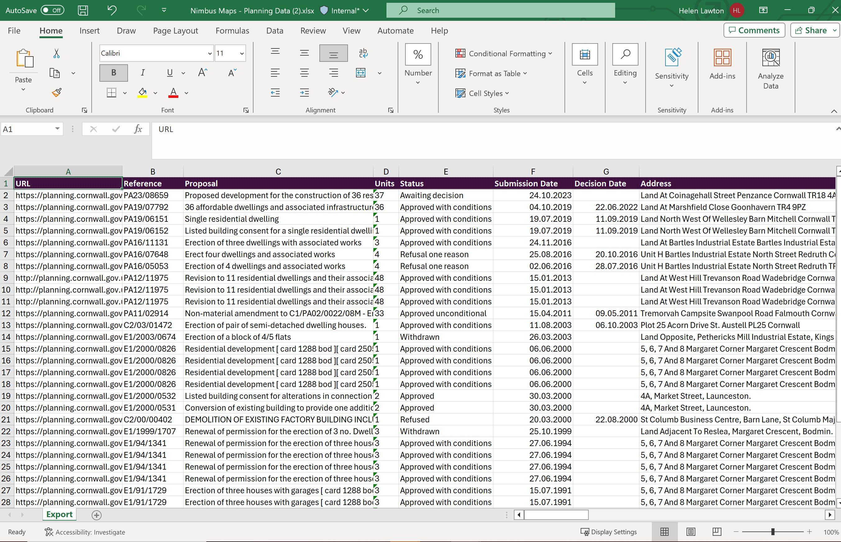 Excel planning