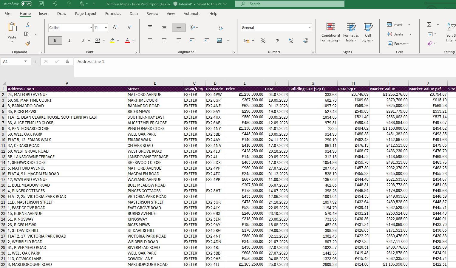 Residential comparables CSV