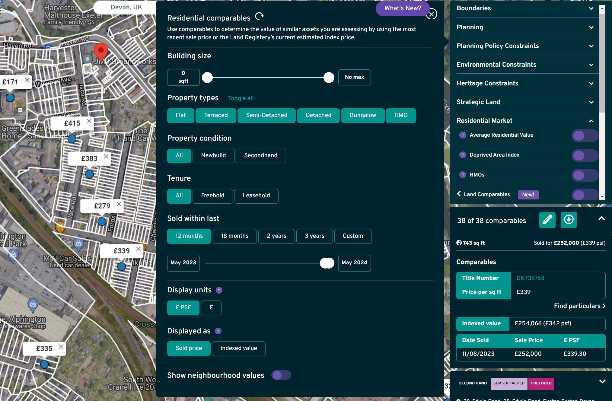Residential comparables filters